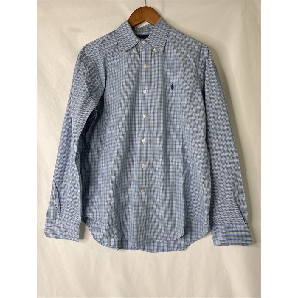 Polo Ralph Lauren Classic Fit Men's M Plaid Button Down Blue Casual Logo Shirt